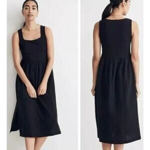 Madewell Cotton Knit Tank Dress Sleeveless Square Neck Midi True Black NWT S